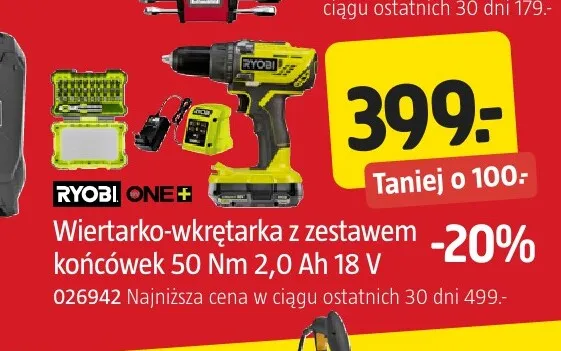 Wiertarko-wkrętarka z zestawem końcówek Ryobi ONE+ promocja w Jula