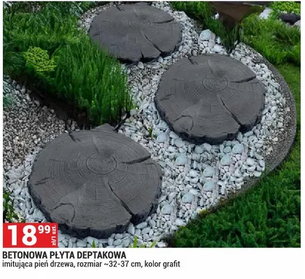 Betonowa płyta deptakowa imitująca pień drzewa rozmiar ~32-37cm kolor grafit promocja w Merkury Market