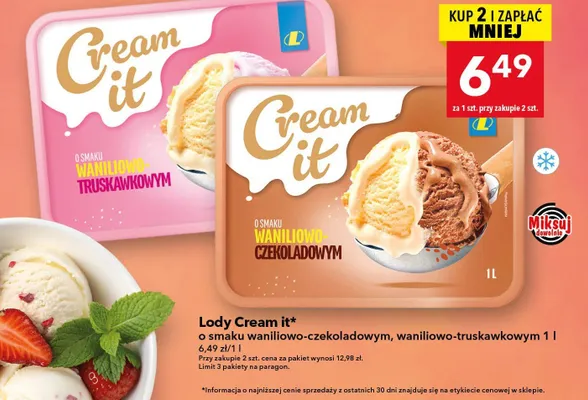 Lody o smaku waniliowo-truskawkowym promocja w LEWIATAN