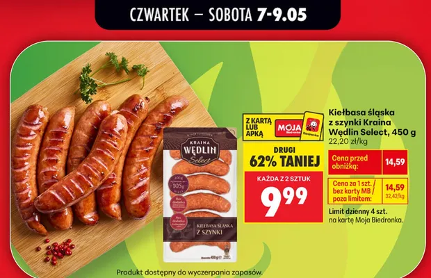 Kiełbasa śląska z szynki Kraina Wędlin Select promocja w Biedronka