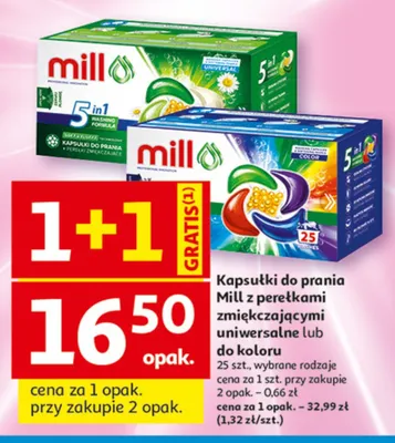 Kapsułki do prania Mill z perełkami zmiękczającymi do koloru promocja w Auchan