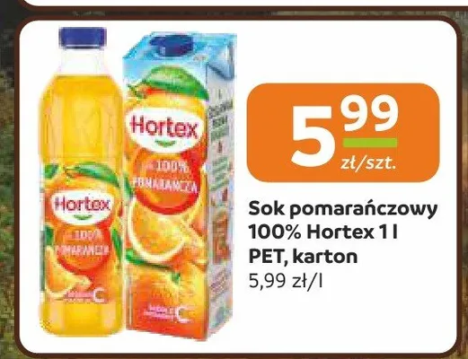 Sok pomarańczowy 100% Hortex promocja w Społem Częstochowa