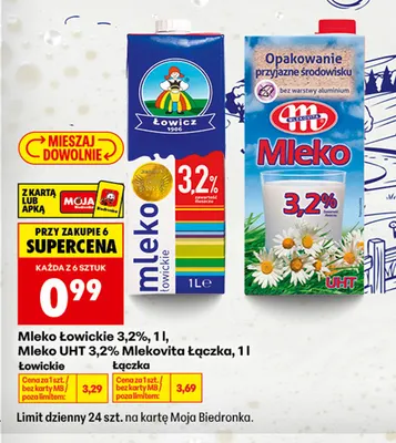 Mleko Łowickie Łowicz 3,2% promocja w Biedronka