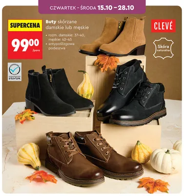 Buty skórzane męskie Clevé promocja w Biedronka