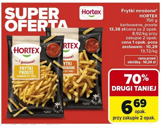 Frytki mrożone HORTEX karbowane, proste promocja w Carrefour Market