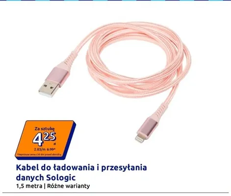 Kabel do ładowania i przesyłania danych Sologic 1,5 metra promocja w Action