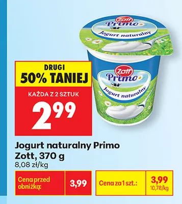 Jogurt naturalny Primo Zott promocja w Biedronka