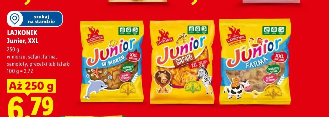 Przekąski Lajkonik Junior Safari XXL promocja w Lidl