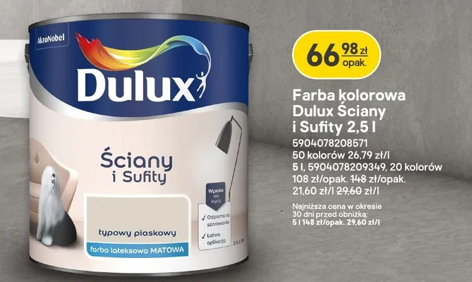 Farba kolorowa dulux ściany i sufity promocja w Castorama