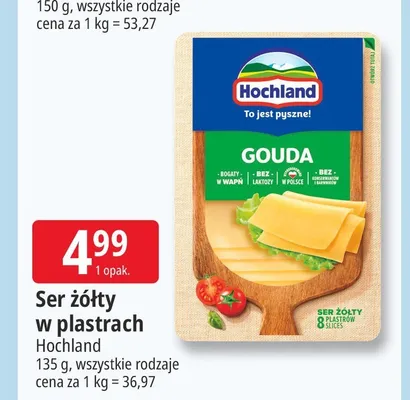 Ser żółty w plastrach Hochland promocja w Leclerc