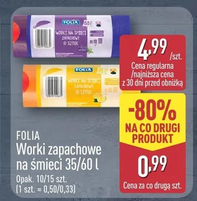 Worki zapachowe na śmieci 35/60 l promocja w Aldi