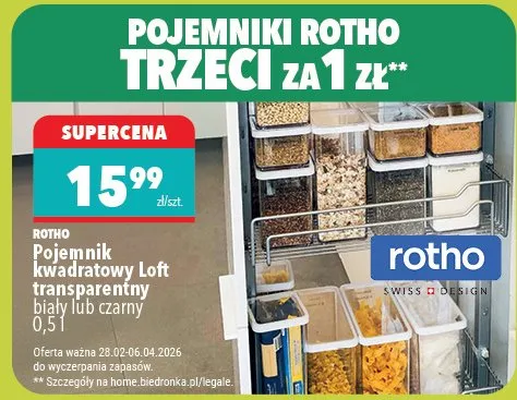 Pojemnik kwadratowy Loft transparentny Rotho promocja w Biedronka Home