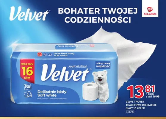 Papier toaletowy Velvet Delikatnie biały promocja w Selgros
