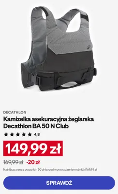 Kamizelka asekuracyjna żeglarska Decathlon BA 50 N Club promocja w Decathlon