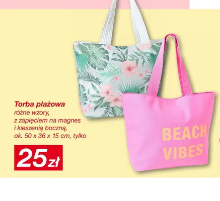 Torba plażowa z zapięciem na magnes i kieszenią boczną ok. 50x36x15cm promocja w KiK