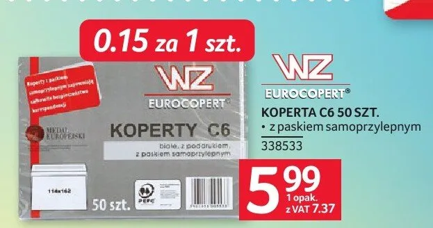 Koperty C6 WZ Eurocopert 50szt. z paskiem samoprzylepnym promocja w Selgros