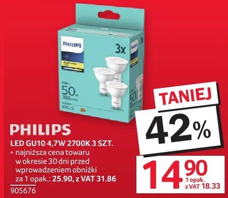LED GU10 PHILIPS 4,7W 2700K 3 szt. promocja w Selgros