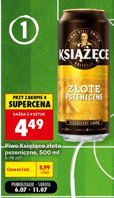 Piwo Książęce Złote Pszeniczne promocja w Biedronka
