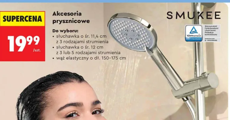 Słuchawka prysznicowa o śr. 11,4 cm z 3 rodzajami strumienia promocja w Biedronka