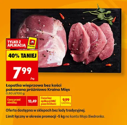Łopatka wieprzowa bez kości pakowana próżniowo Kraina Mięs promocja w Biedronka