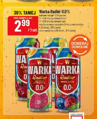 Piwo bezalkoholowe Warka Radler Grejpfrut z pomarańczą promocja w POLOmarket