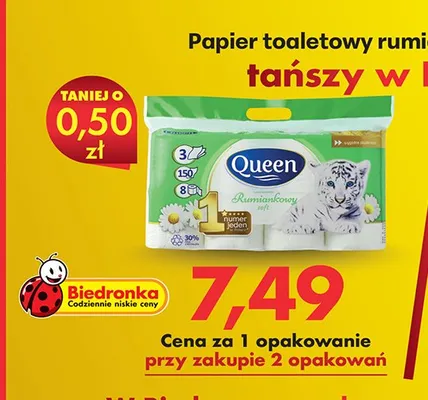 Papier toaletowy rumiankowy 3-warstwowy Queen soft promocja w Biedronka