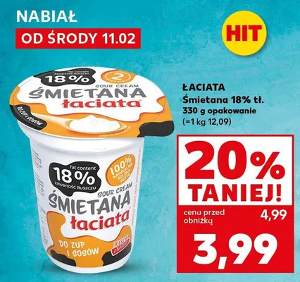 Śmietana 18% tł. Łaciata promocja w Kaufland