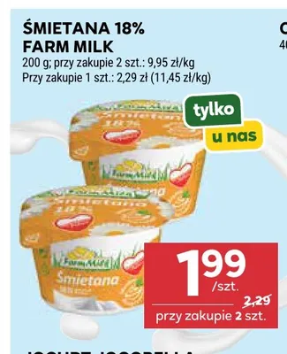 Śmietana Farm Milk 18% promocja w Stokrotka