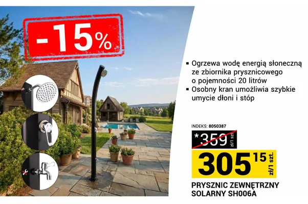 Prysznic zewnętrzny solarny SH006A promocja w Merkury Market