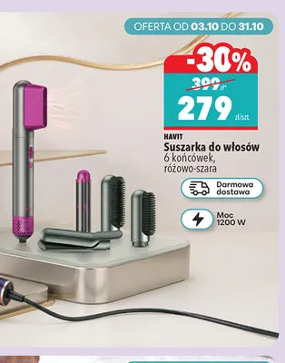 Suszarka do włosów 6 końcówek różowo-szara Havit promocja w Biedronka