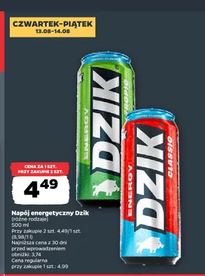 Napój energetyczny Dzik Tropic promocja w Netto