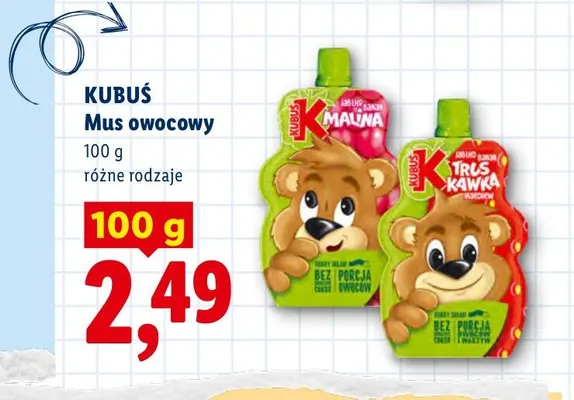 Mus owocowy jabłko banan malina Kubuś promocja w Lidl