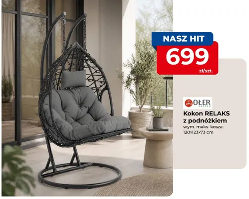 Kokon RELAKS z podnóżkiem OŁER GARDEN wym. maks. kosza: 120x123x73cm promocja w PSB Mrówka