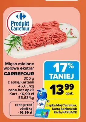 Mięso mielone wołowe ekstra Carrefour promocja w Carrefour