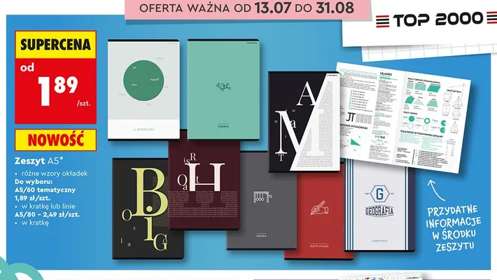 Zeszyt A5 60 kartek tematyczny Top 2000 promocja w Biedronka