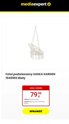 Fotel podwieszany Saska Garden 1045993 Biały promocja w Media Expert