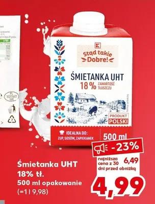 Śmietanka UHT 18% K-Stąd Takie Dobre promocja w Kaufland