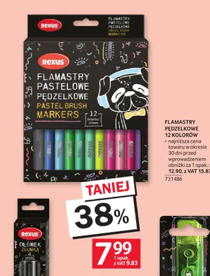 Flamastry pędzelkowe 12 kolorów Rexus promocja w Selgros