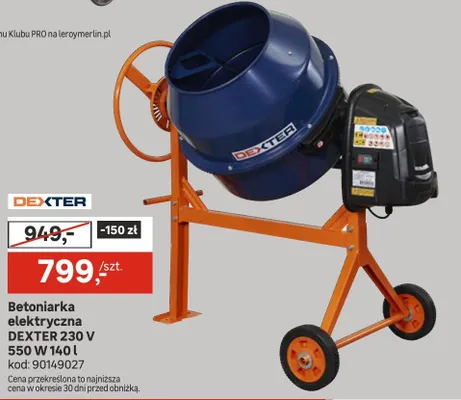 Betoniarka elektryczna DEXTER 230 V 550 W 140 l promocja w Leroy Merlin
