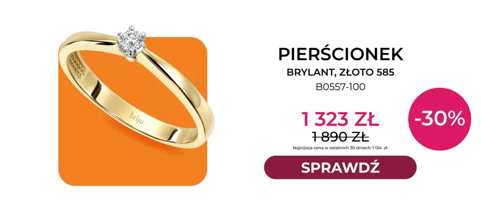 Pierścionek brylant złoto 585 B0557-100 Briju promocja w Briju