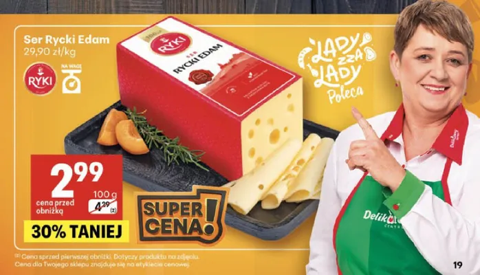Ser żółty Rycki Edam Ryki promocja w Delikatesy Centrum