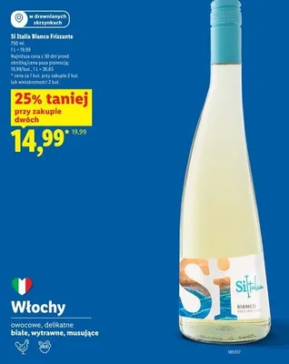 Wino musujące białe wytrawne Si Italia Bianco Frizzante promocja w Lidl