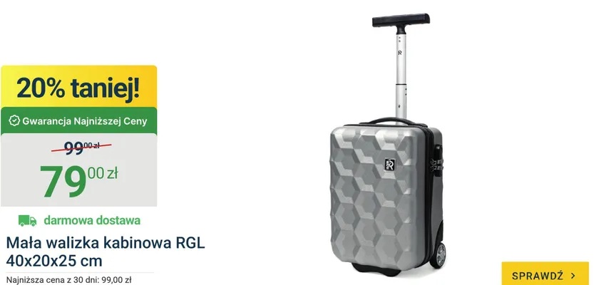 Mała walizka kabinowa RGL 40x20x25cm promocja w ERLI