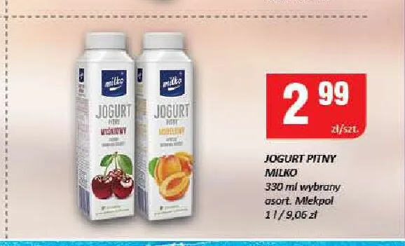 Jogurt pitny Milko wiśniowy Mlekpol promocja w Chorten