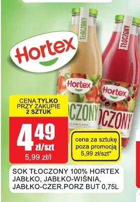 Sok tłoczony 100% Hortex jabłko promocja w Bingo