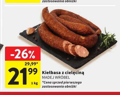 Kiełbasa z cielęciną Madej Wróbel promocja w Intermarche