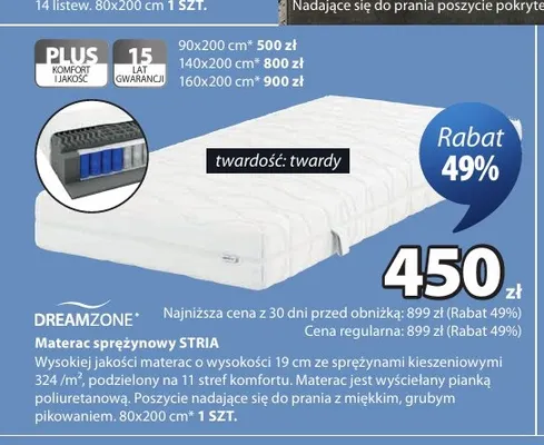 Materac sprężynowy Dreamzone Stria 160x200 cm promocja w Jysk