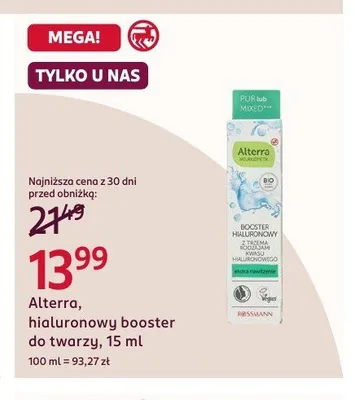 Booster hialuronowy do twarzy Alterra promocja w Rossmann