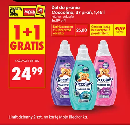 Żel do prania Coccolino 37 prań promocja w Biedronka