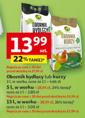 Obornik bydlęcy lub kurzy 13 l, w worku promocja w Auchan